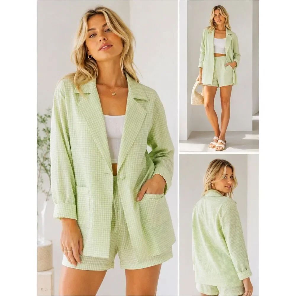 Anthropologie Le Lis Mint Gingham Blazer